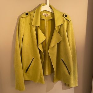 Suede motto jacket in electric yellow/green